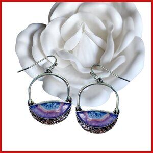 Geode Style French Hook Silver Earrings Pinks Purples Blues NWT